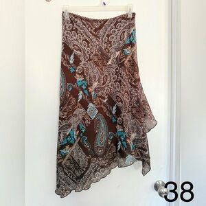 Brown Paisley Asymmetrical Skirt